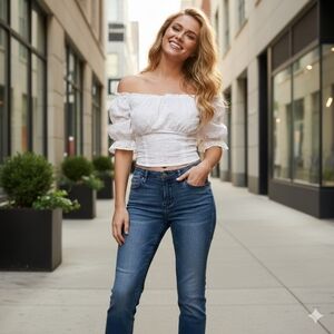 Vintage Bisou Bisou Y2K High Waisted Straight Leg Jeans Blue Denim Size 10